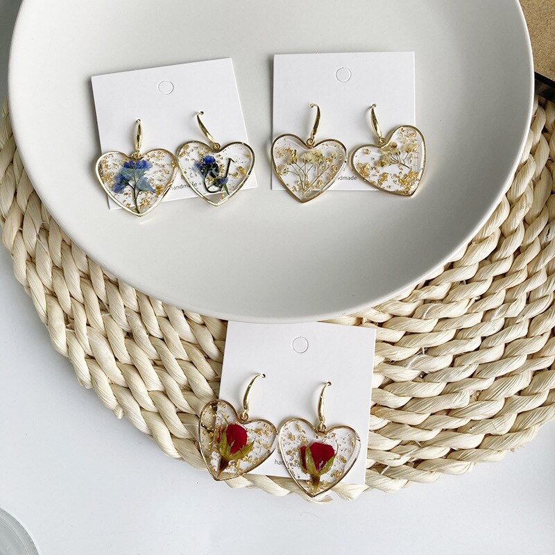 Graduation FORGET ME NOT Dried Flower Resin Earrings for Best Friend Jewelry Real Forgetmenot Flower Heart Earrings