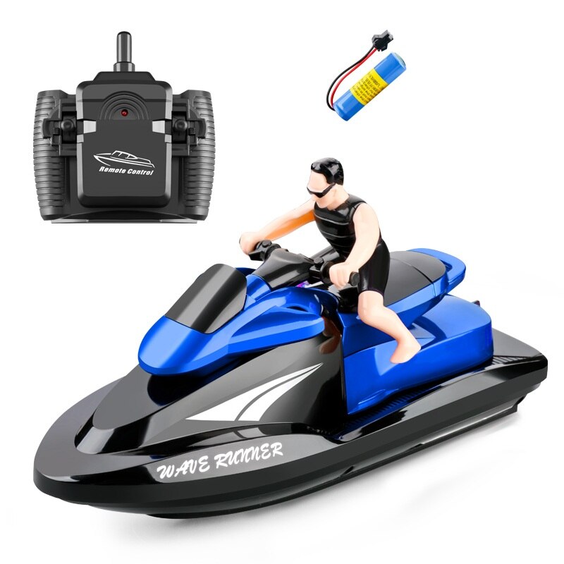 RC Speed Boat 2.4GHz Remote Control Motor Boat Speedboat Rivers And Lakes Water Toys For Pools Lakes Boys: blue with 1BA