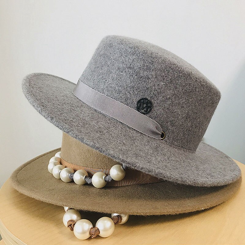 Fibonacci uld fedora hat kvinder retro uld filt hat europæisk punk flade top hatte kasket street vild trend sorte kasketter grå