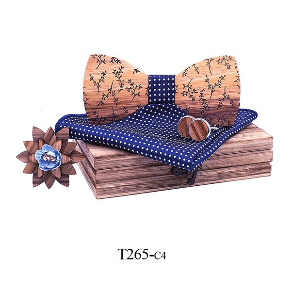hombres pajarita de madera set pañuelo gemelos madera pajarita boda broche corbata madera corbata Gravata set boda: T265-C4
