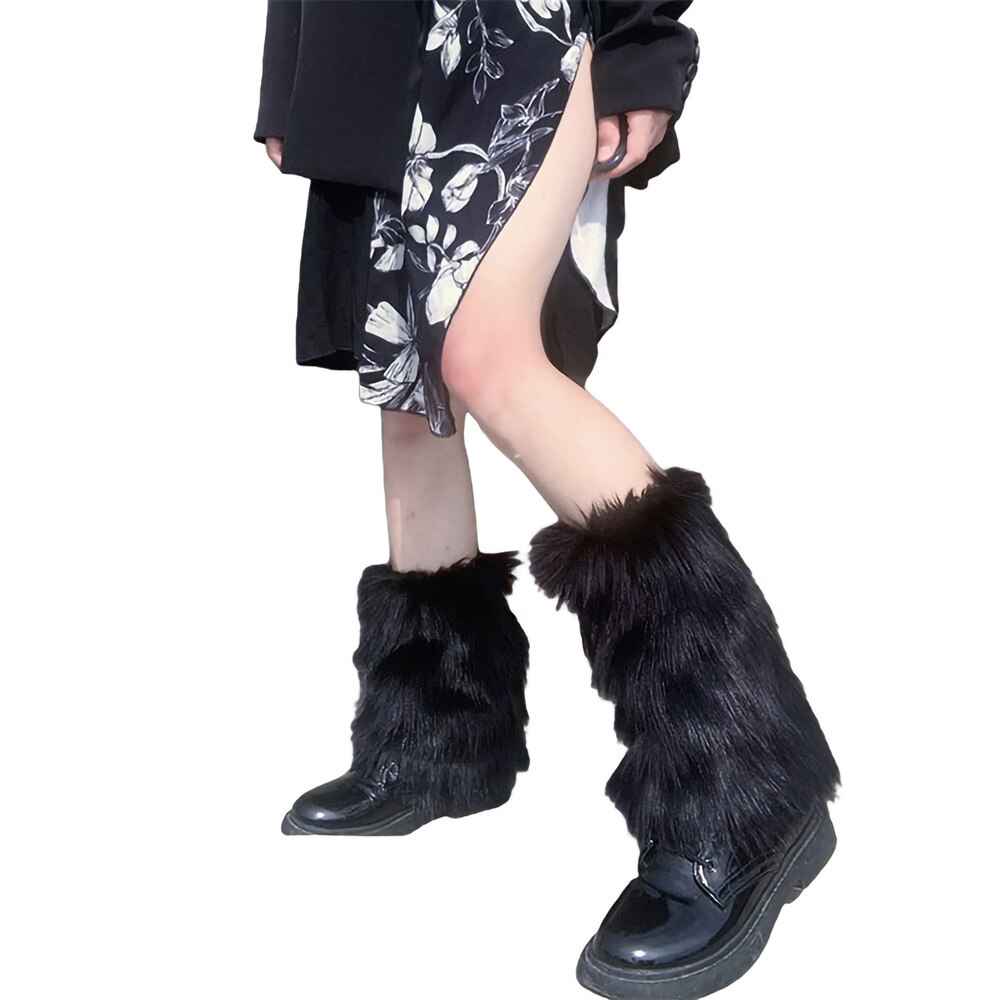 Jambières en peluche épaisse pour femmes, couvre-jambes en fausse fourrure, couleur unie, Tube central, automne hiver