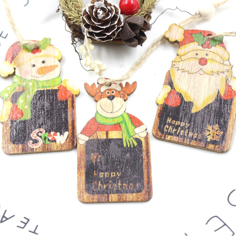 5-6PCS/LOT.Merry christmas tree hanger Santa Snowman elk pendant Wood crafts Christmas tree decoration Kindergarten ornaments