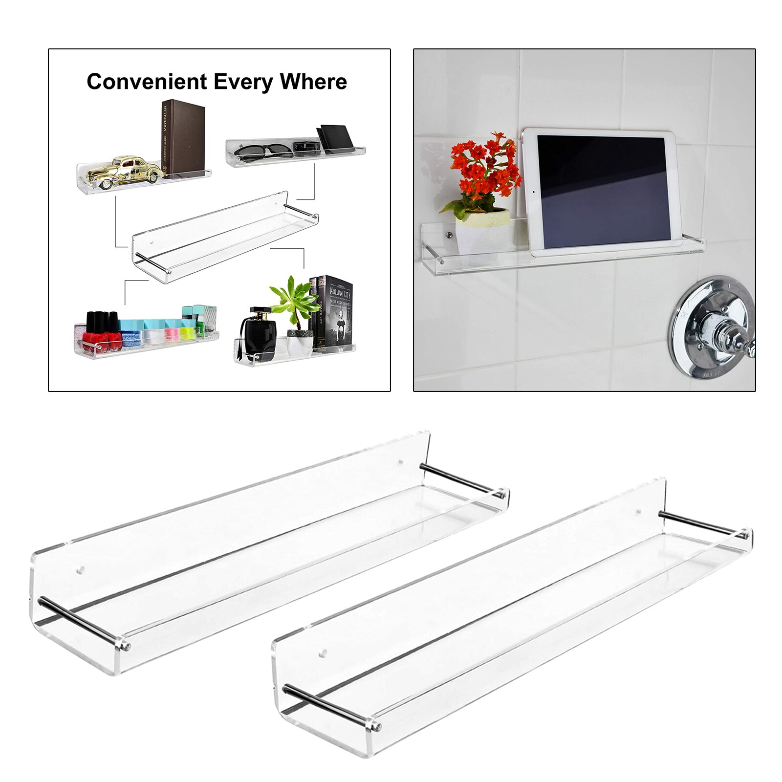 2pcs Clear Acrylic Wall Hanging Shelf Display Rack Case for Action Figures