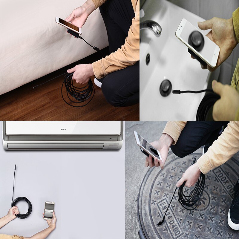 Caméra Wifi 8 MM 1200 P 2/5/10 m Semi-rigide Endoscope Inspection Endoscope serpent vidéo caméra Flexible pour IOS Android voiture Detec