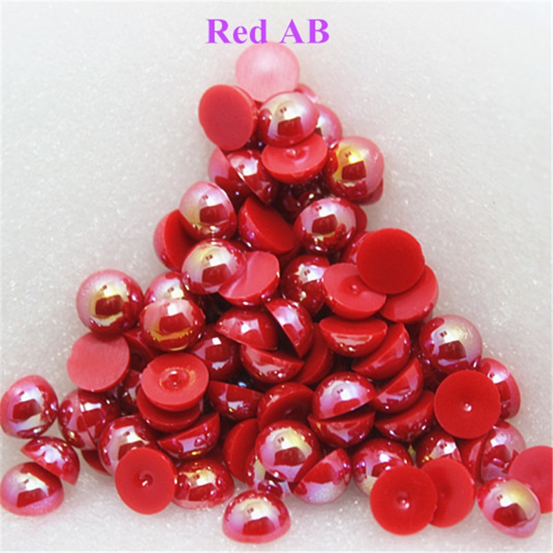 1.5-12mm Flatback Red AB Half Round Pearl Beads Resin ABS Imitation Pearl Beads DIY Wedding Dress Button Nail