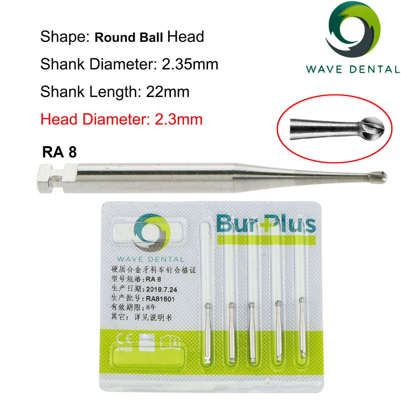 Fresas de carburo de tungsteno Dental WAVE, taladro Dental de cabeza redonda, fresas de implante RA SURG para pieza de mano de baja velocidad, herramientas de dentista, 5 unids/pack: Amarillo oscuro