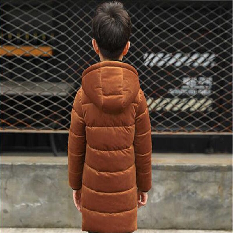 Winter Gold Velvet Jacket For Boys Korean Version Coat Hooded Thicken Mid-Length Handsome Children's Clothing