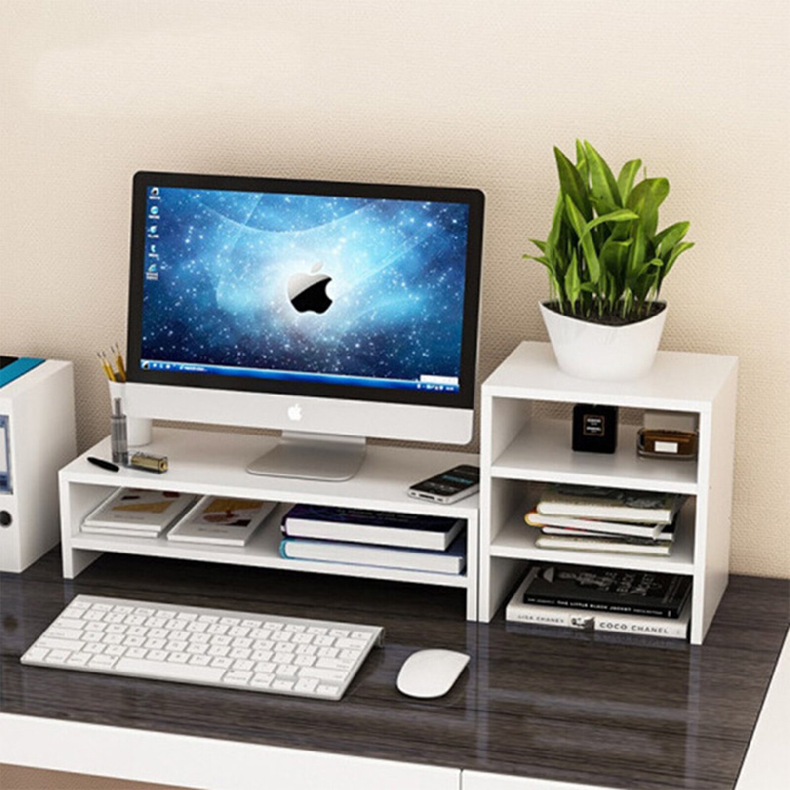 White Wood Monitor Stand TV PC Laptop Computer Scr... Grandado