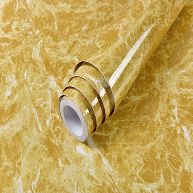 Neue Stil 1 Meter Wasserdichte Vinyl Marmor Tapeten Selbst-Klebstoff Moderne Wohnzimmer Küche Zauberstab Aufkleber DIY Raum Dekoration: Gold Gelb