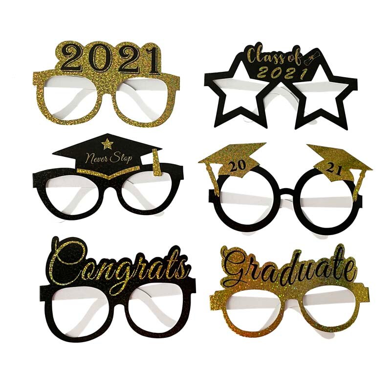 6pcs Graduation Photo Booth Frame Glasses Photo Props Bachelor Cap Grad PhotoBooth Cheers Graduation Party Decorations
