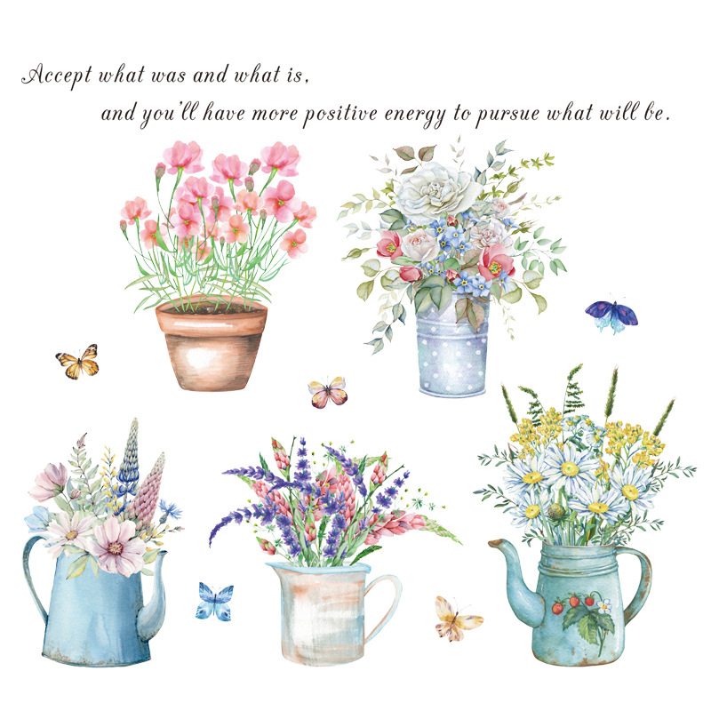Various Flower pots Wall Stickers for Dining room Kitchen Bedroom Living room Wall Decor Tile Decals Self-adhesive Sticker Home