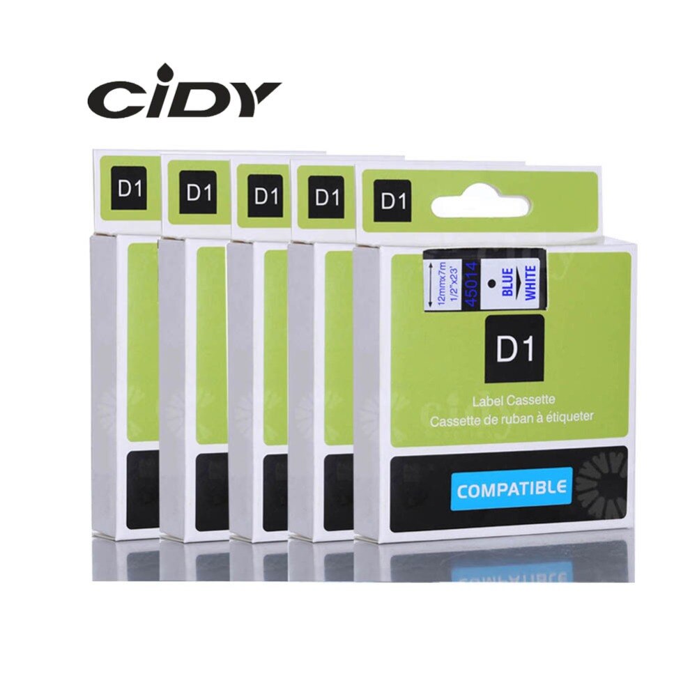 cidy 5pcs Compatible Dymo Labelmanager 12mm D1 Blue on White 45014 Label Tape Cartridges for DYMO LM160 LM280 PNP