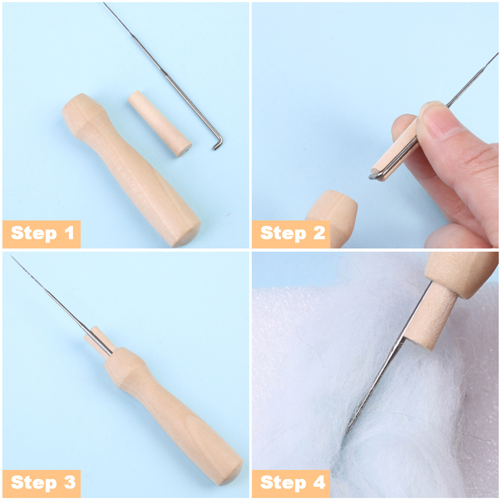16/32 Colors Roving Wool Set+Felting Tools Felt Kit Foam Cushion Wood Stamp Needle Bottle DIY Toy/Bag/Ornament /Purse Handmade