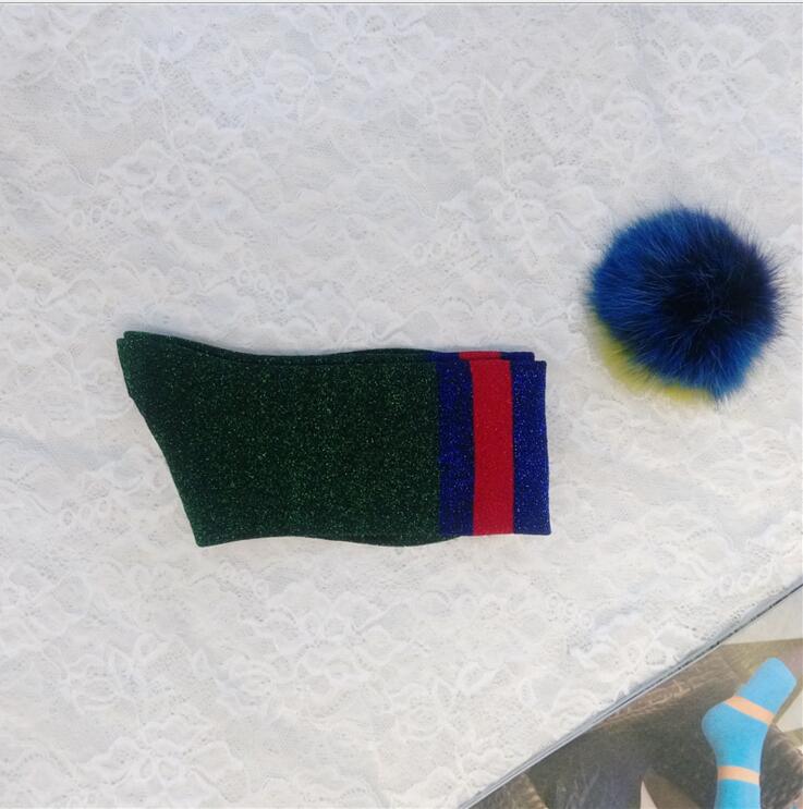 1 Para glänzend Lange Socken Herbst und Frühling neue funkeln silber Bördeln farbe streifen wild in Rohr Socken: Grün