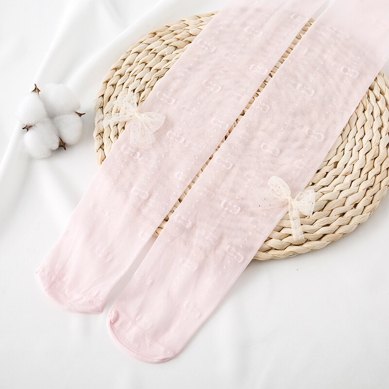 Kinderen Zomer Dunne Gedeelte Gg Brief Ademende Anti-Haak Zijde Leuke Boog Effen Kleur Panty: Roze / Xl