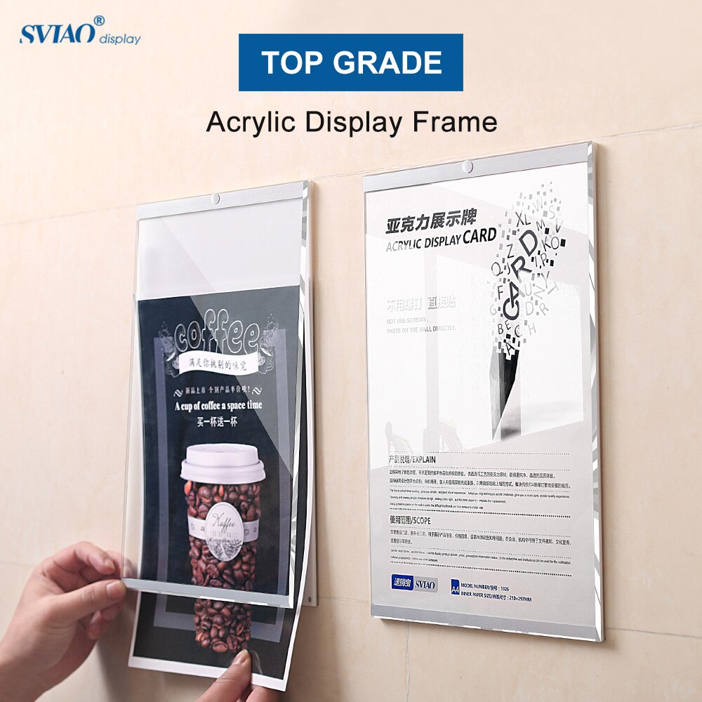 A3 Wall Mounted Self-adhesive Transparent Frame Magnetic Acrylic Sign Board Collage Wall Frame