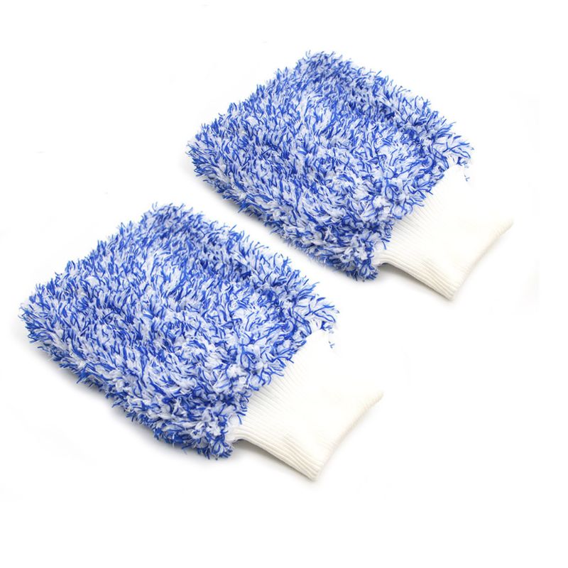 Gant de lavage de voiture Double face Premium microfibre nettoyage gant non pelucheux Automobile imperméable polyvalent propre: Bleu