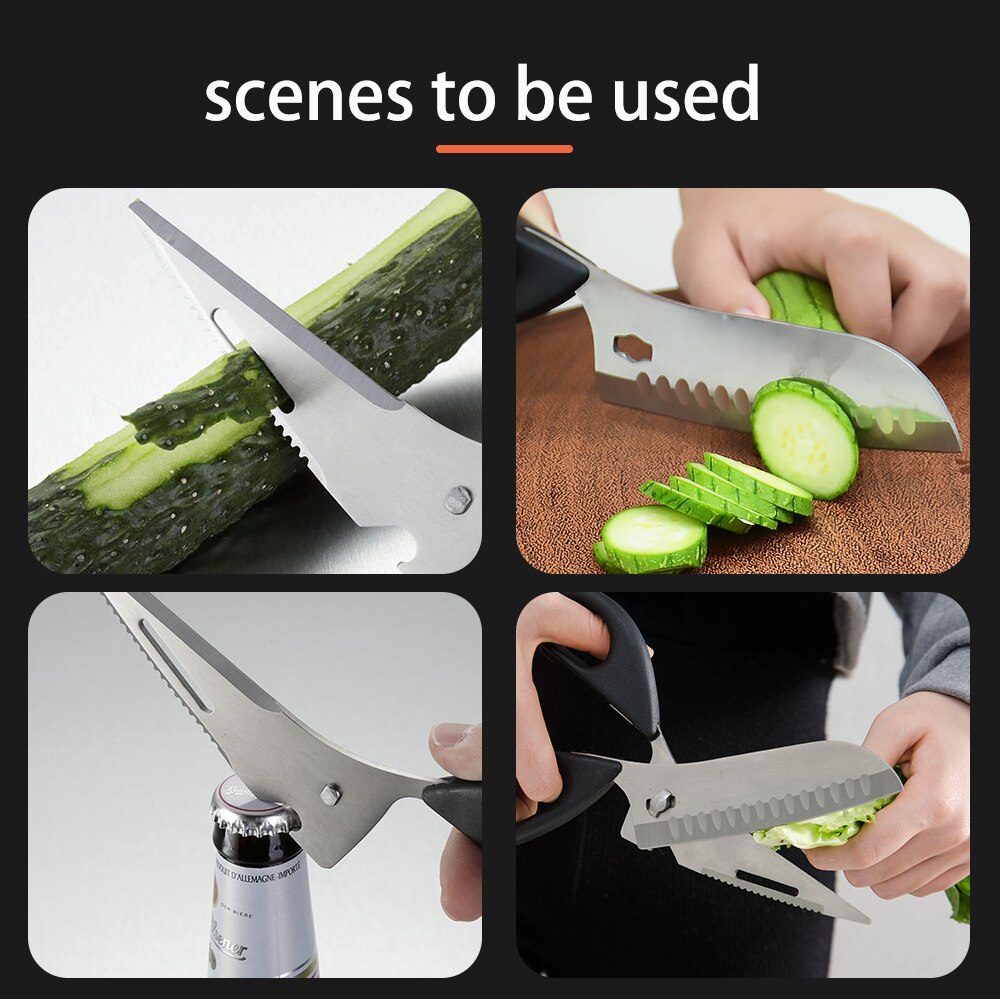 7 in 1 Versatile Kitchen Scissors 2cr13 Stainless Steel Heavy Duty Shear Sharp Chicken Bone Fish Scales Cutter Fruit Peeler