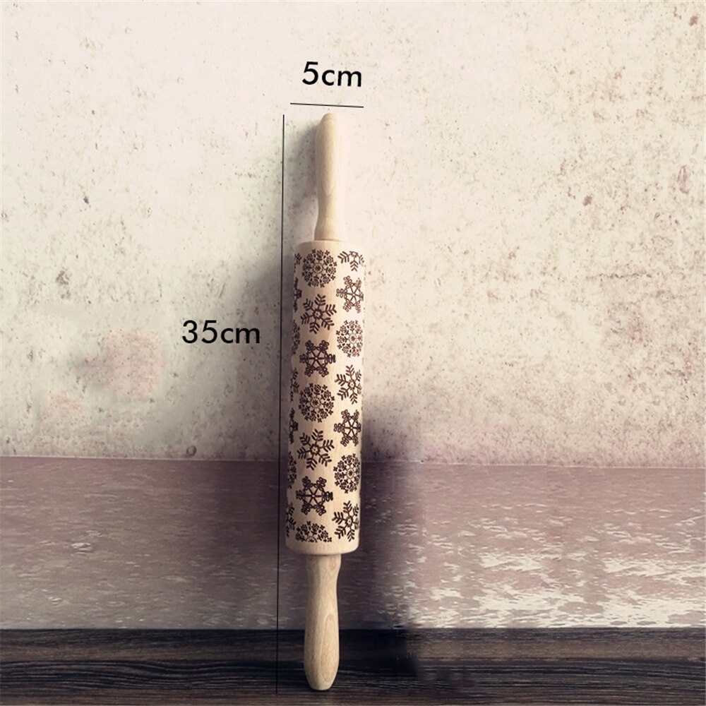 Kerst Embossing Roller Pastry Cookies Noodle Biscuit Fondant Cake Plak Gegraveerde Tool Rendier Sneeuwvlok 35x5 cm Keuken Tool