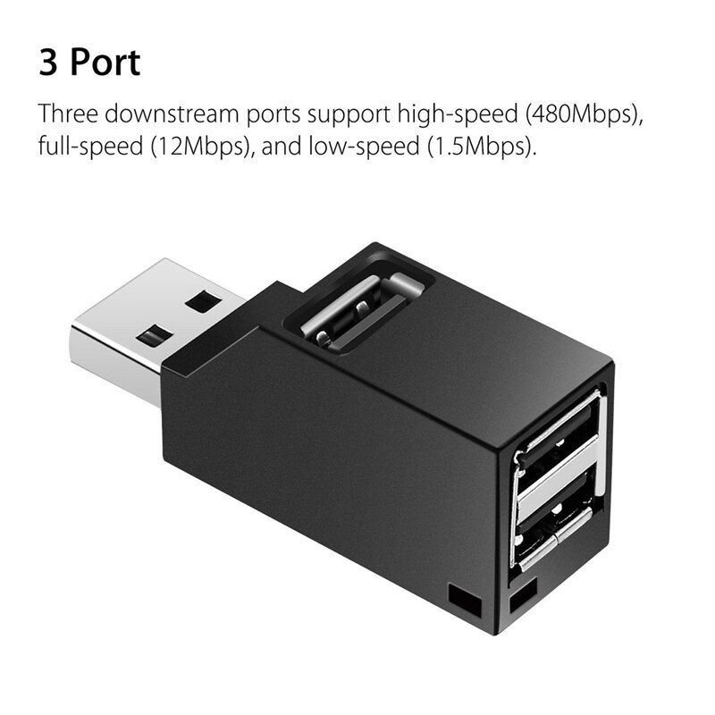 Mini Hub USB 3.0 à 3 ports, boîte de distribution haute vitesse pour PC portable, ordinateur, lecteur de carte de téléphone portable, 2 pièces