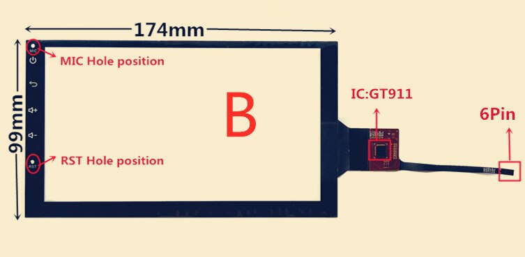 7 tommer  gt911 174mm*99mm lxh 820-150- fpc lxh-tpc 0037-677-v3 digitizer bil dvd gps navigation multimedie touchskærm panel 6 ben: Type b berøring