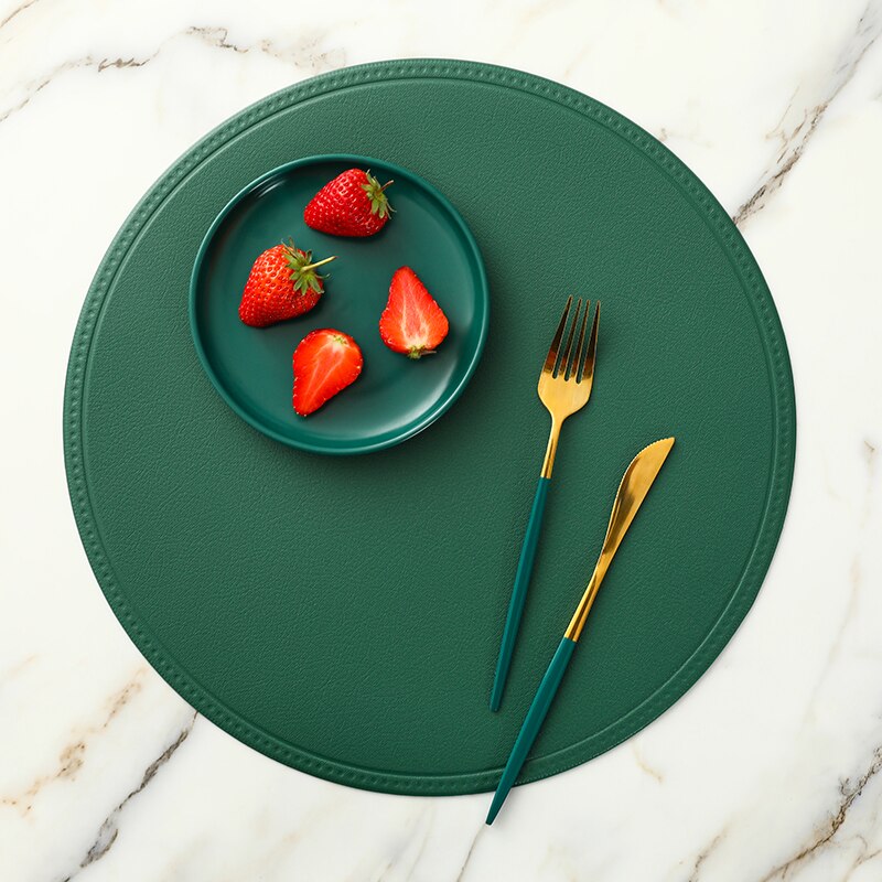 1Pc Ronde/Rechthoekige Faux Lederen Placemat Waterdicht Olie-Proof Warmte-Isolerende Tafel Mat Hotel Restaurant Tafel pu Placemat: Green 01