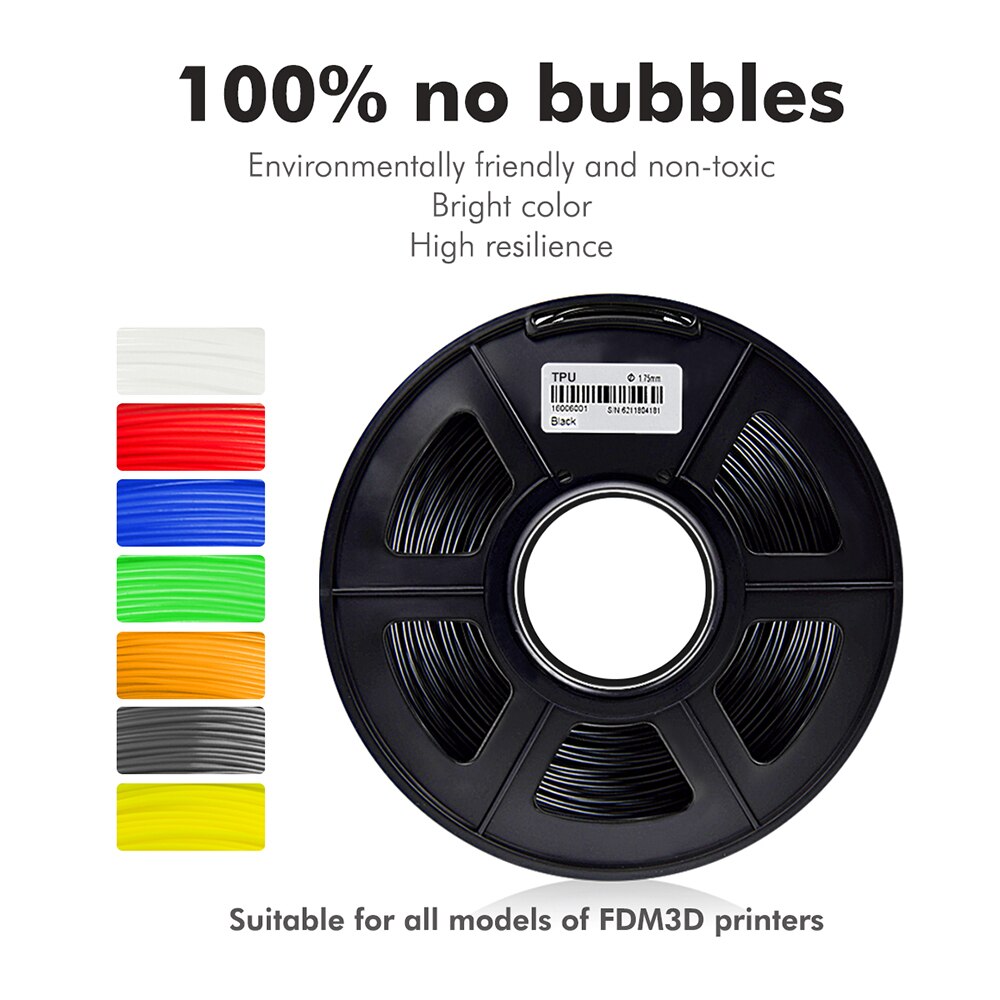 1.75mm Flexible TPU 3D Printing Filament With Full Color Dimensional Accuracy +/-0.02mm 0.5KG With Spool 100% No Bubble