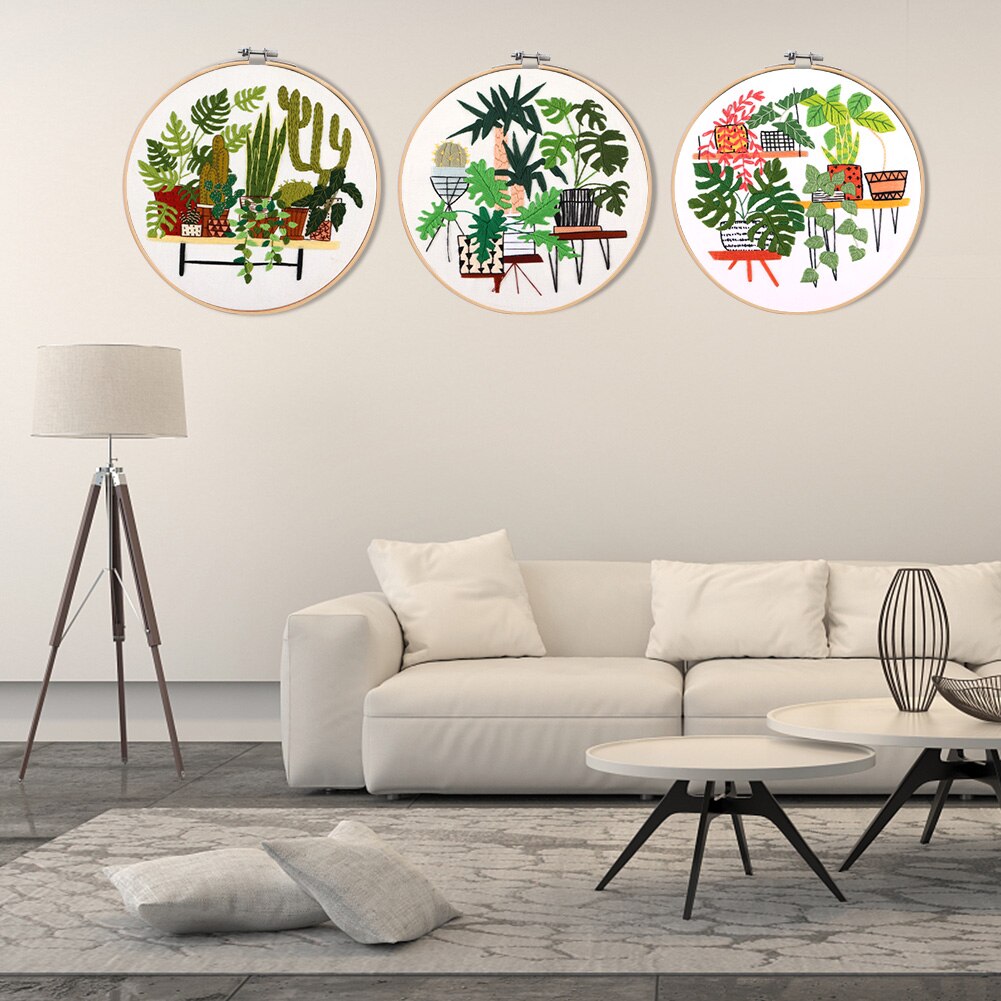 Botanical garden Handwork Plants Pattern Embroidery DIY Starter Kit Ribbon Painting Threads Tools Home Decoration Cross Stitch