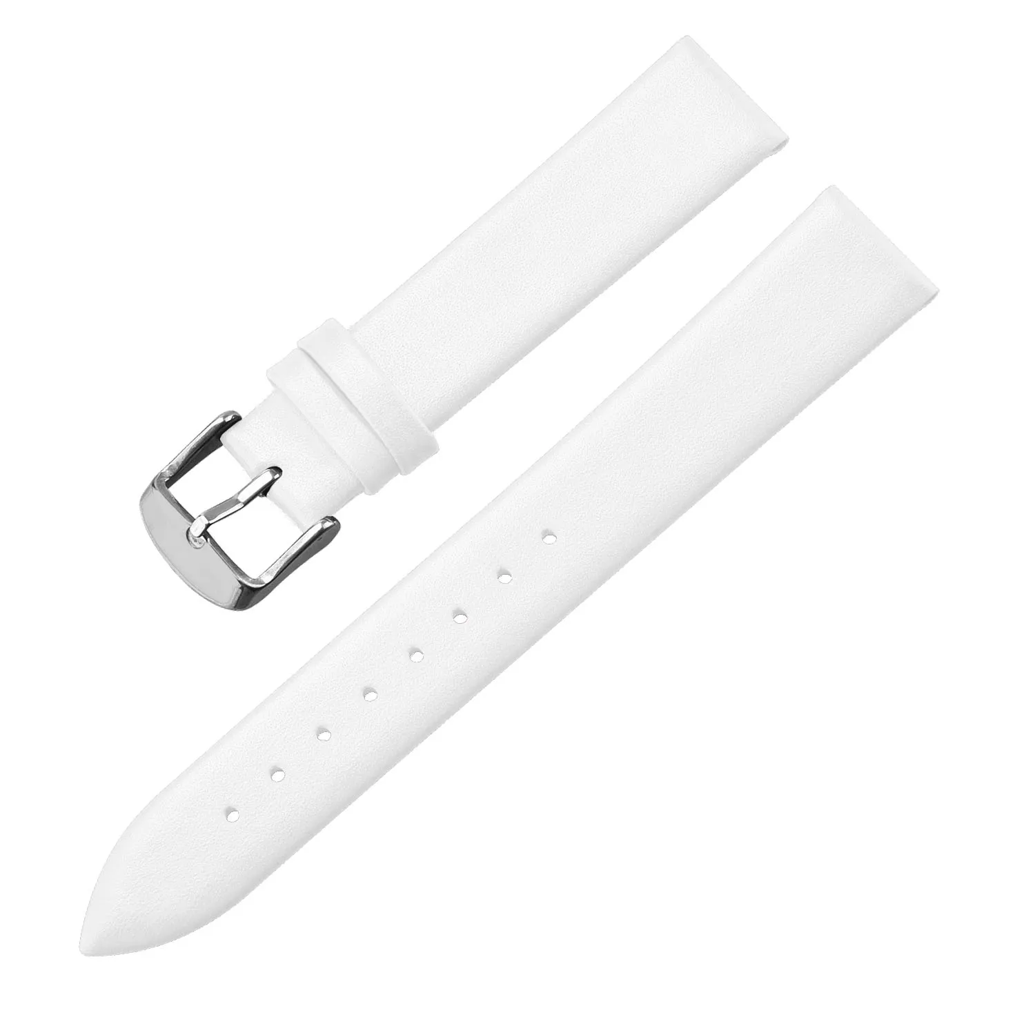 Kalbsleder-Uhrenarmband, 12 mm, 14 mm, 16 mm, 18 mm, 20 mm, 22 mm, echtes Leder-Uhrenarmband mit silberner Dornschließe: WHITE / 12mm
