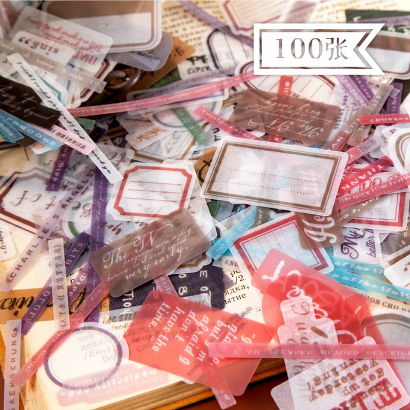 100 stk/posere årgang skrivbar engelsk stikkord kule tidsskrift dekorative washi klistremerker scrapbooking pinne etikett dagbok album klistremerker