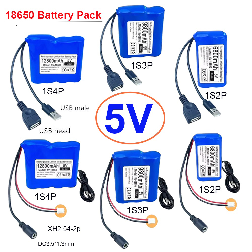 5V 18650 Lithium Battery 12.8Ah 9.8Ah 6.8Ah for Microcontroller LED Outdoor Light Bluetooth Speaker Audio Backup Power Supply