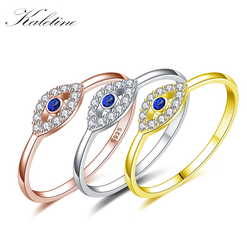 Kaletine-Anillo de Plata de Ley 925 con de ojo malvado para hombre y mujer, sortija, plata esterlina, Circonia cúbica azul, rosa amarilla, joyería de compromiso, del anillo