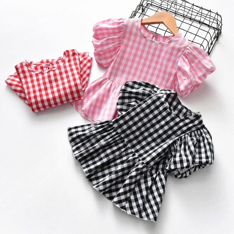 Girls Blouses Cotton Children Tops Summer School Girl Blouse Kids Clothes Girls Shirt Short Sleeve infant toddler plaid