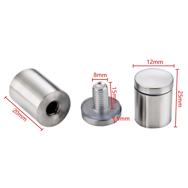 Myhomera 2Pcs 12mm Advertising Nail Glass Fasteners Stainless Steel Acrylic Advertisement Standoffs Pin Billboard Fixing Screws: 12x25mm