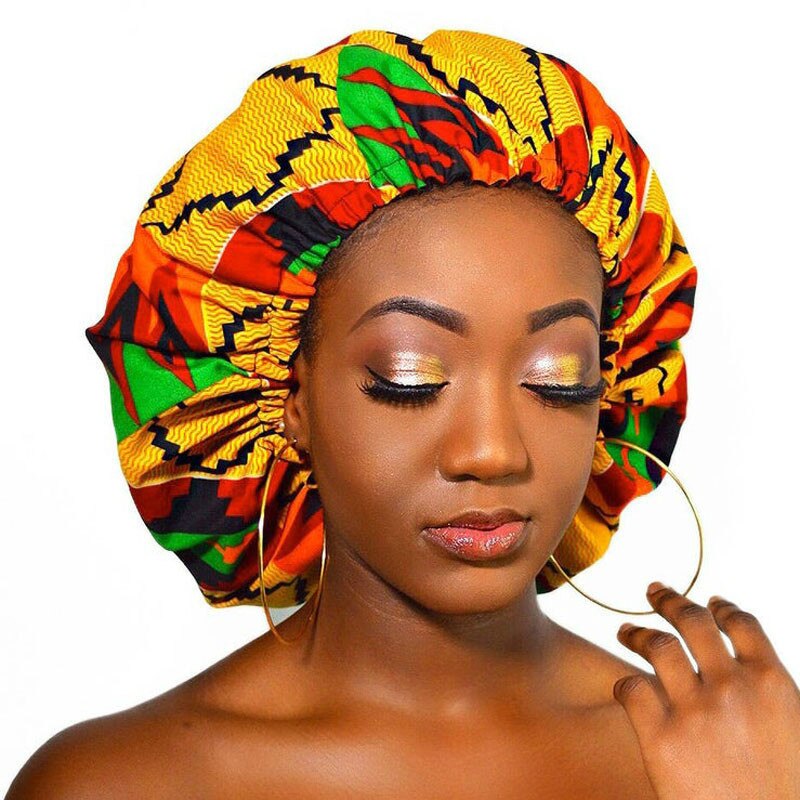 African Pattern Ankara Print Bonnet Women Night Sleep Cap Satin Lining Soft Extra Large Head Wear Ladies Headwrap Hair Care Hat