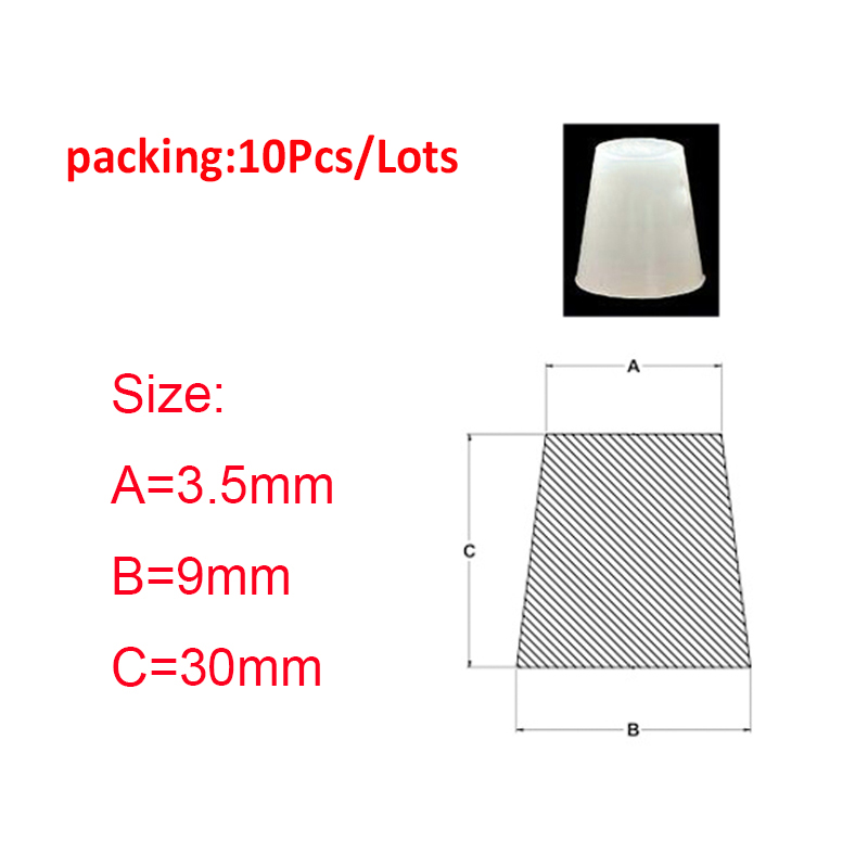 Gjennomsiktig konisk silikongummi hull plugger konisk stopper blanking endestykker tetningspakning: 3.5 x 9 x 30mm-10 stk