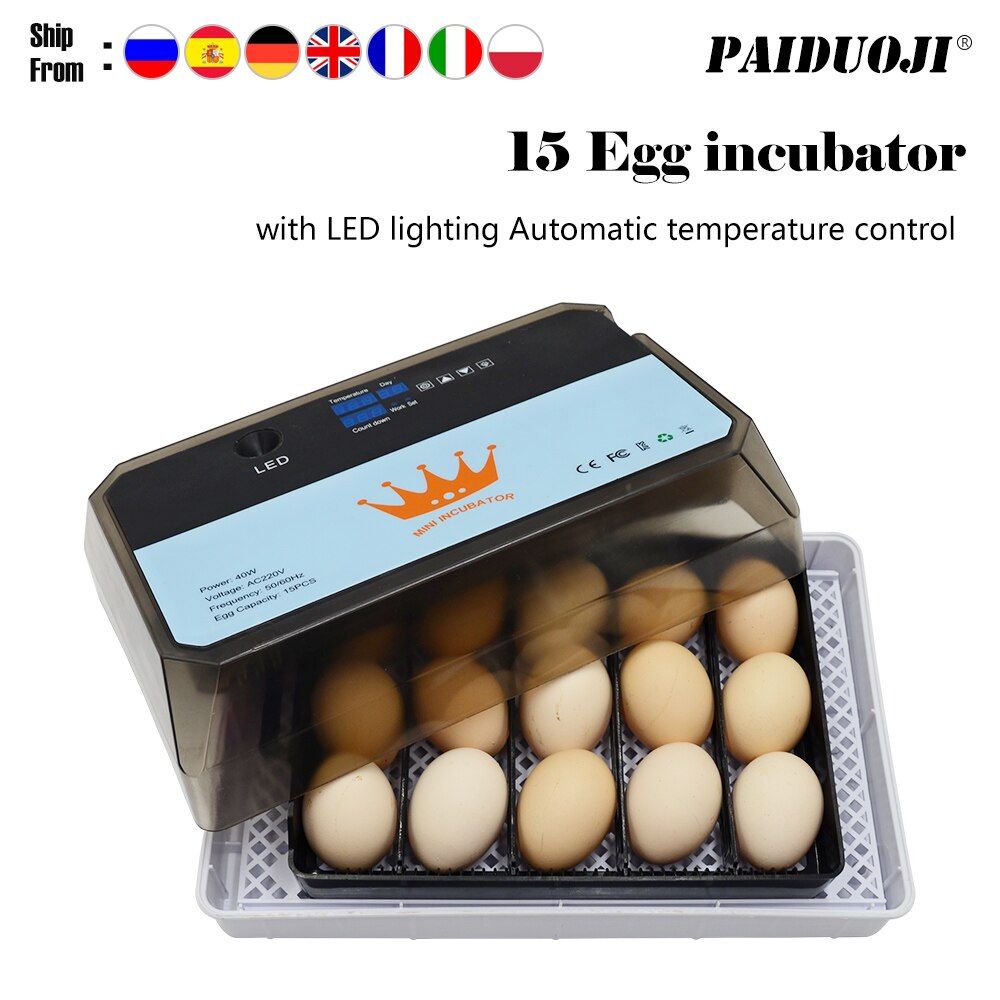 Newest Farm 15Eggs Incubator Multifunctional Automatic Digital Incubator with Temperature Humidity Sensors for