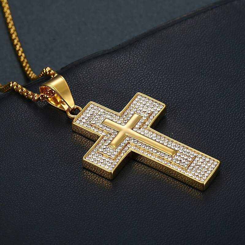 Hip Hop gold color Jewelry Large Cross Pendant Iced Out Shining zircon Bling Bling Cross Men Chain Necklace Jewelry