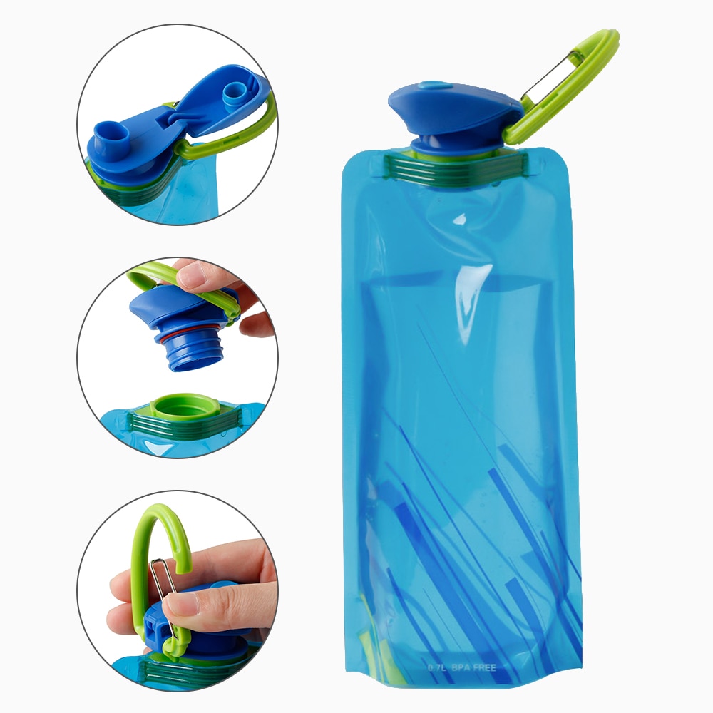 700Ml Reizen Draagbare Inklapbare Folding Drinkwater Pot Outdoor Sport Waterfles Karabijnhaak Water Fles Zak Kamp Zak