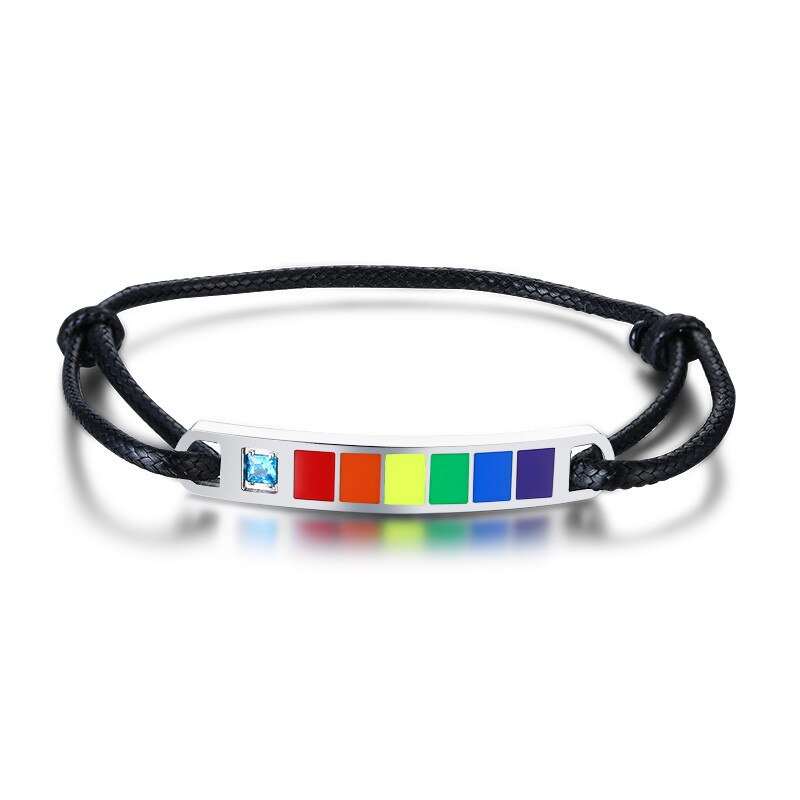 ZORCVENS nuevas pulseras trenzadas hechas a mano del Orgullo LGBT del arco iris del Color negro plata de acero inoxidable para las mujeres hombres joyería: 83718