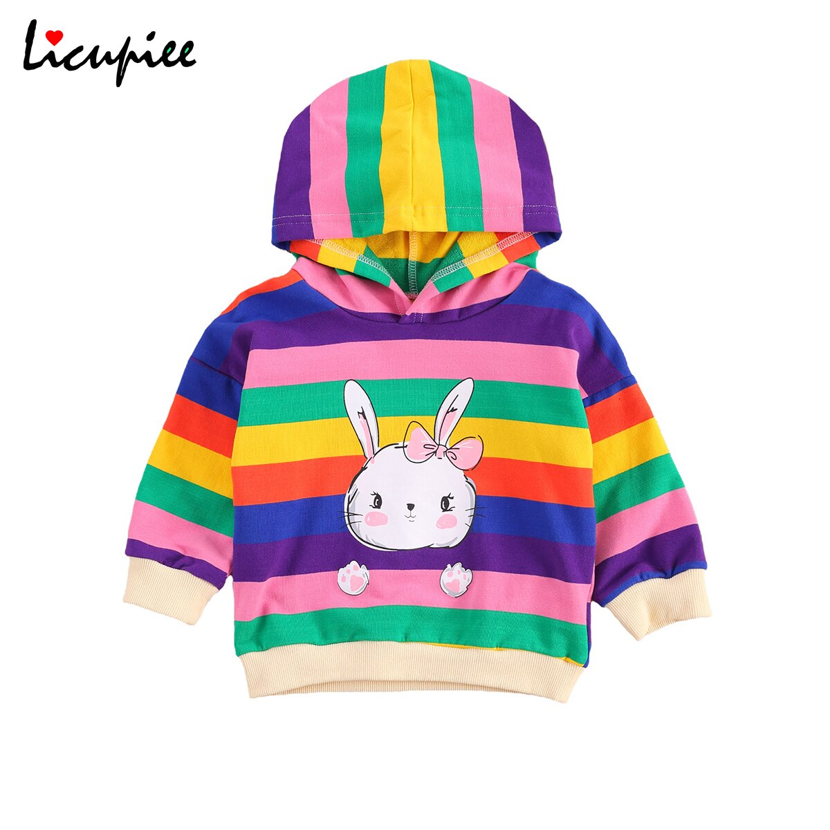 Baby Girl Striped Hooded Coats Infant Striped Sweater, Baby Casual Style Long Sleeve Rabbit Pattern Hooded Pullover 1-6 Years