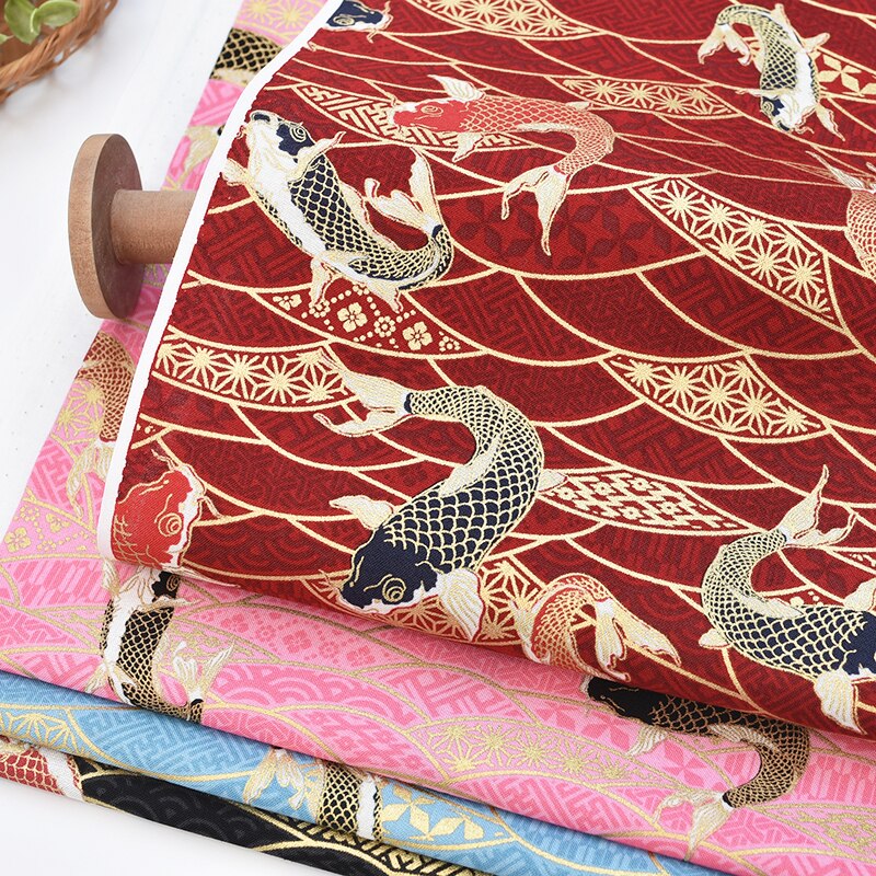 DIY tafelkleed craft quilten handwerk decor Katoen satijn gebronsde Reactieve print Japanse stijl karper stof