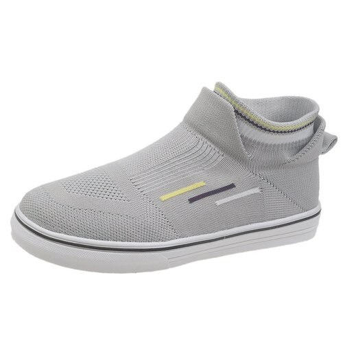 Vår höst dam skor elastiska strumpor dam skor super andas högstickade fritidssneakers stor storlek 43 w76: Grå / 43