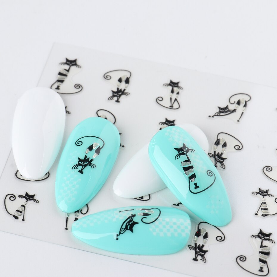 1 stk sommer 3d negle mærkat sød sort kat mønster klæbende skyder neglekunst dekoration diy mærkat til manicure sajh 025-36