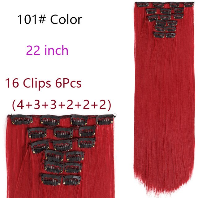 MANWEI Clips In Hair Extentions Women Synthetic Hair Extensions 6 Pcs/Set 16 Clips 22 Inch Synthetic Hair Piece: 101