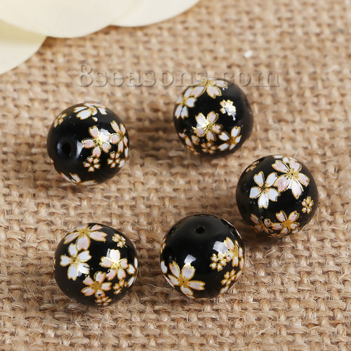 DoreenBeads – perles Tensha japonaises Vintage, perles rondes Sakura à motif de fleur, Imitation perle d'environ 12mm( 4/8 pouces) Dia 5 pièces: WHITE