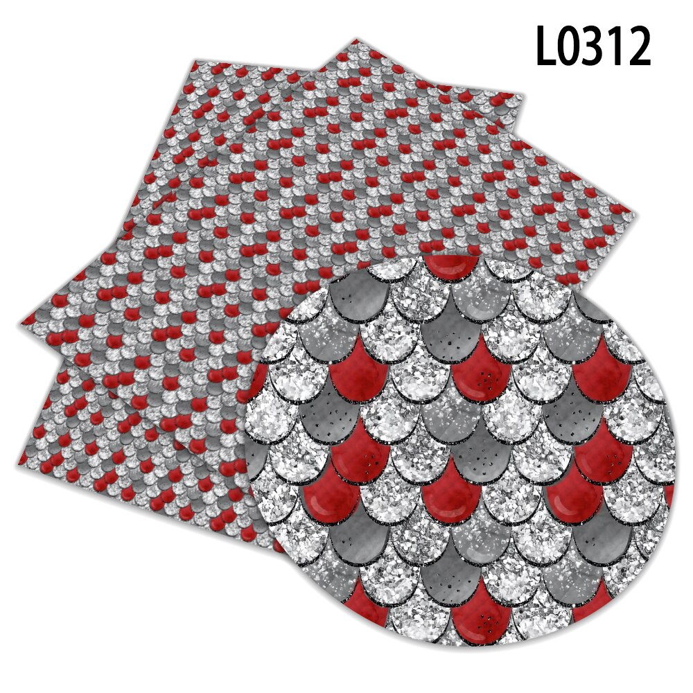 Fish Scales Pattern Printed Faux Artificial Synthetic Leather 30 x 136 cm for Bow Synthetic Leather DIY Decoration Crafts L031: L0312