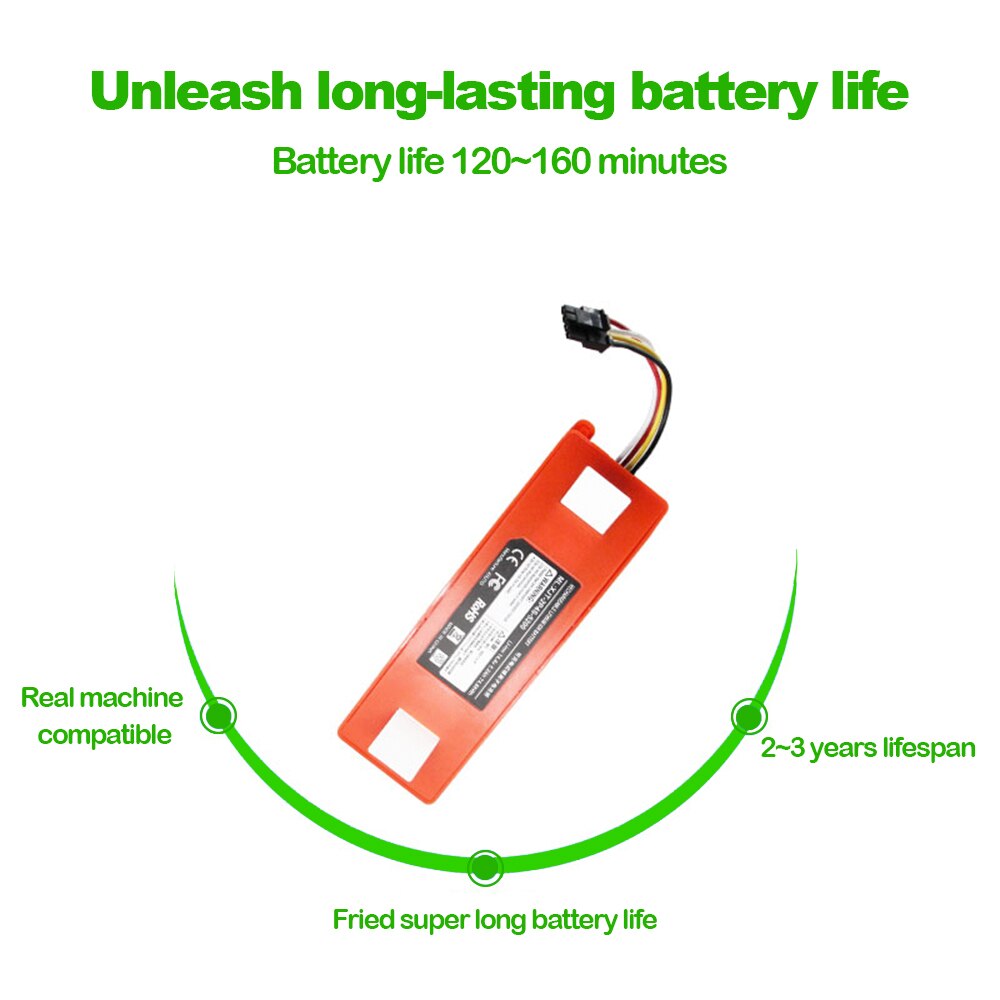 Brr -2 p 4s-5200s 14.4v 6500 mah robottipölynimurin vaihtoakku xiaomi roborockille  s55 s60 s65 s50 s51 s5 max  s6 osaa