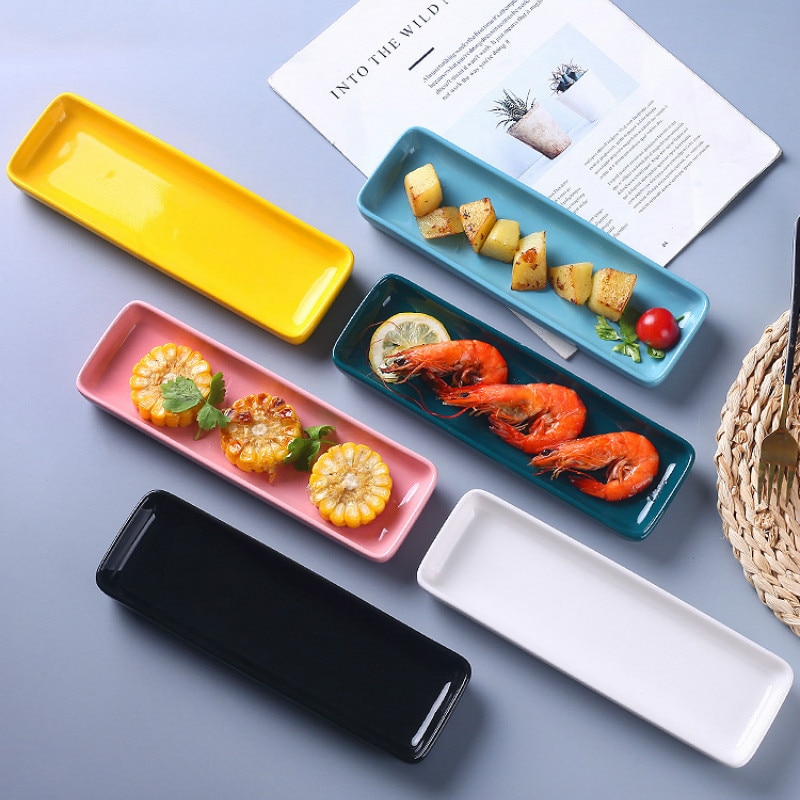 Rechthoekige Creatieve Huishoudelijke Keramische Servies Sushi Westerse Voedsel Dim Sum Plaat Snack Platte Plaat Keuken Accessoires