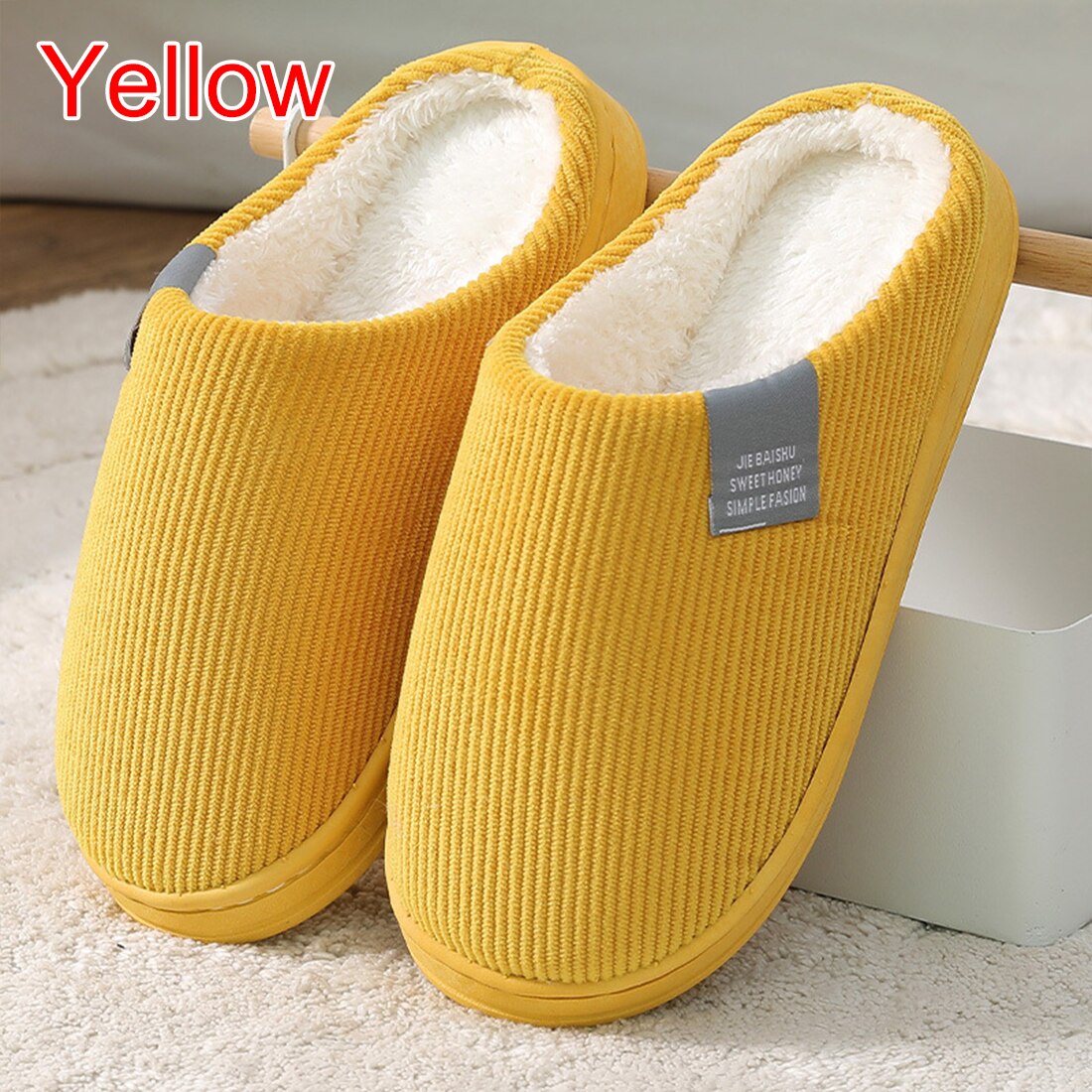 Winter Vrouwen Thuis Slippers Cartoon Kat Schoenen Antislip Zachte Liefhebbers Mannen Warm Huis Slipper Indoor Slaapkamer Koppels Vloer schoenen: yellow / 38-39